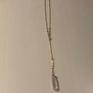 Long Rose quartz pendant necklace with gold chain